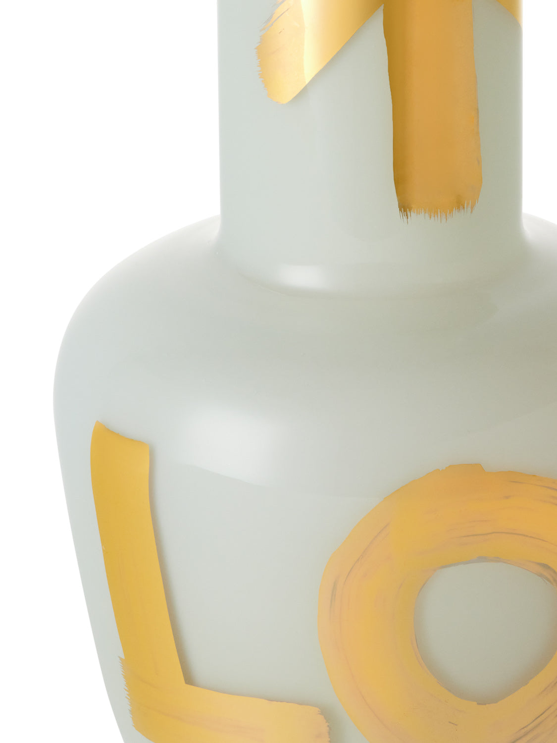 Detail of Unnamed Baby váza in šedomodrá with gold LOVE inscription, part of exclusive Artisème x QUBUS collection.