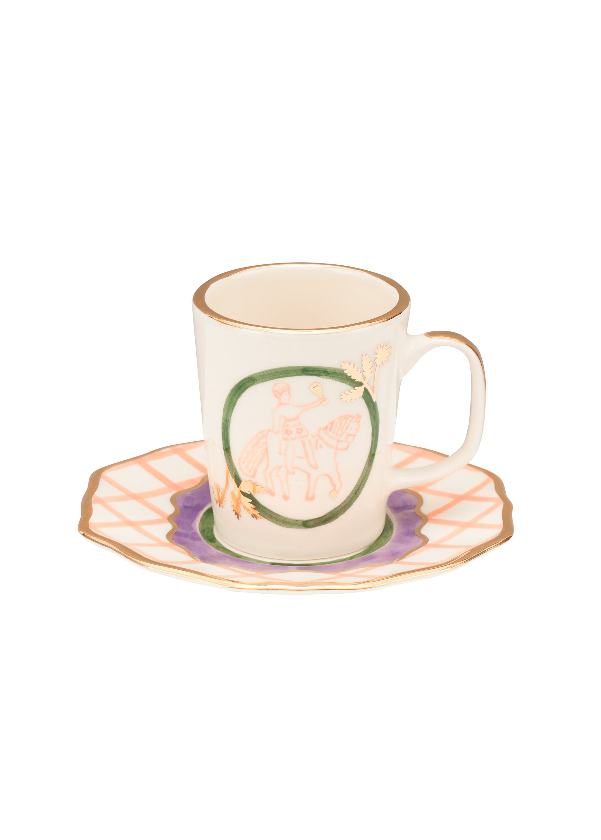 Horseman tea cup and saucer - Green