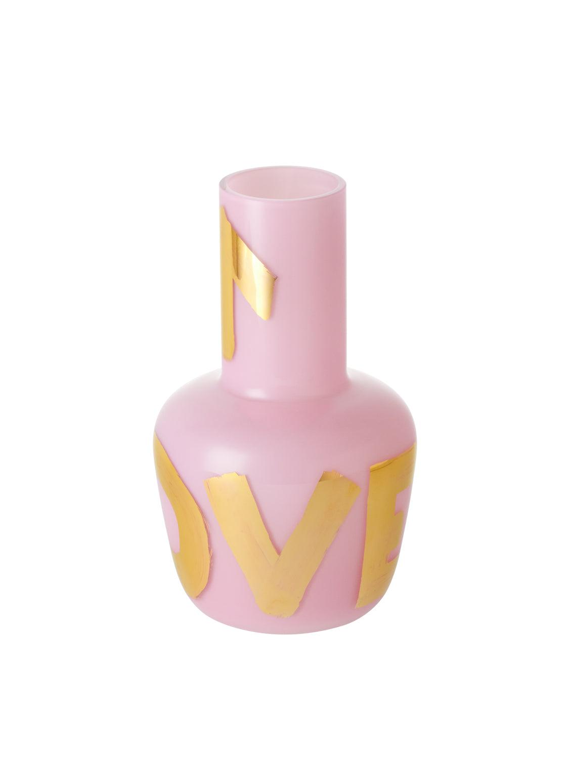 Růžová váza s ručně psaným zlatým nápisem LOVE, limitovaná edice Artisème x QUBUS.