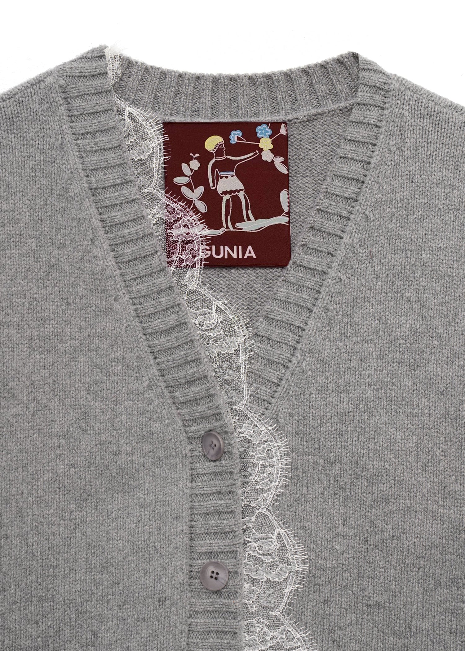 Lace-trimmed Cardigan - Grey