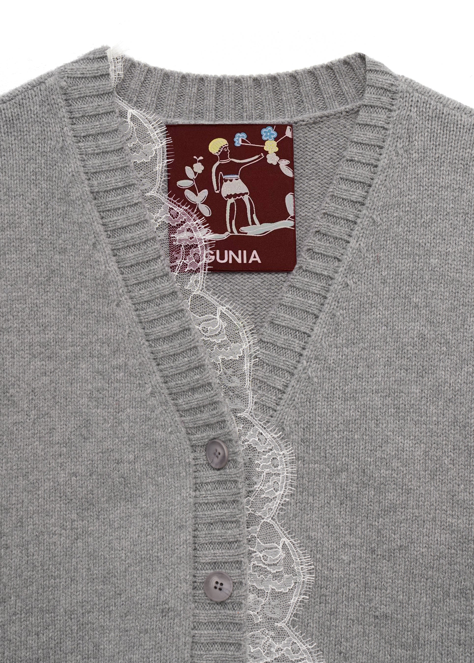 Lace-trimmed Cardigan - Grey