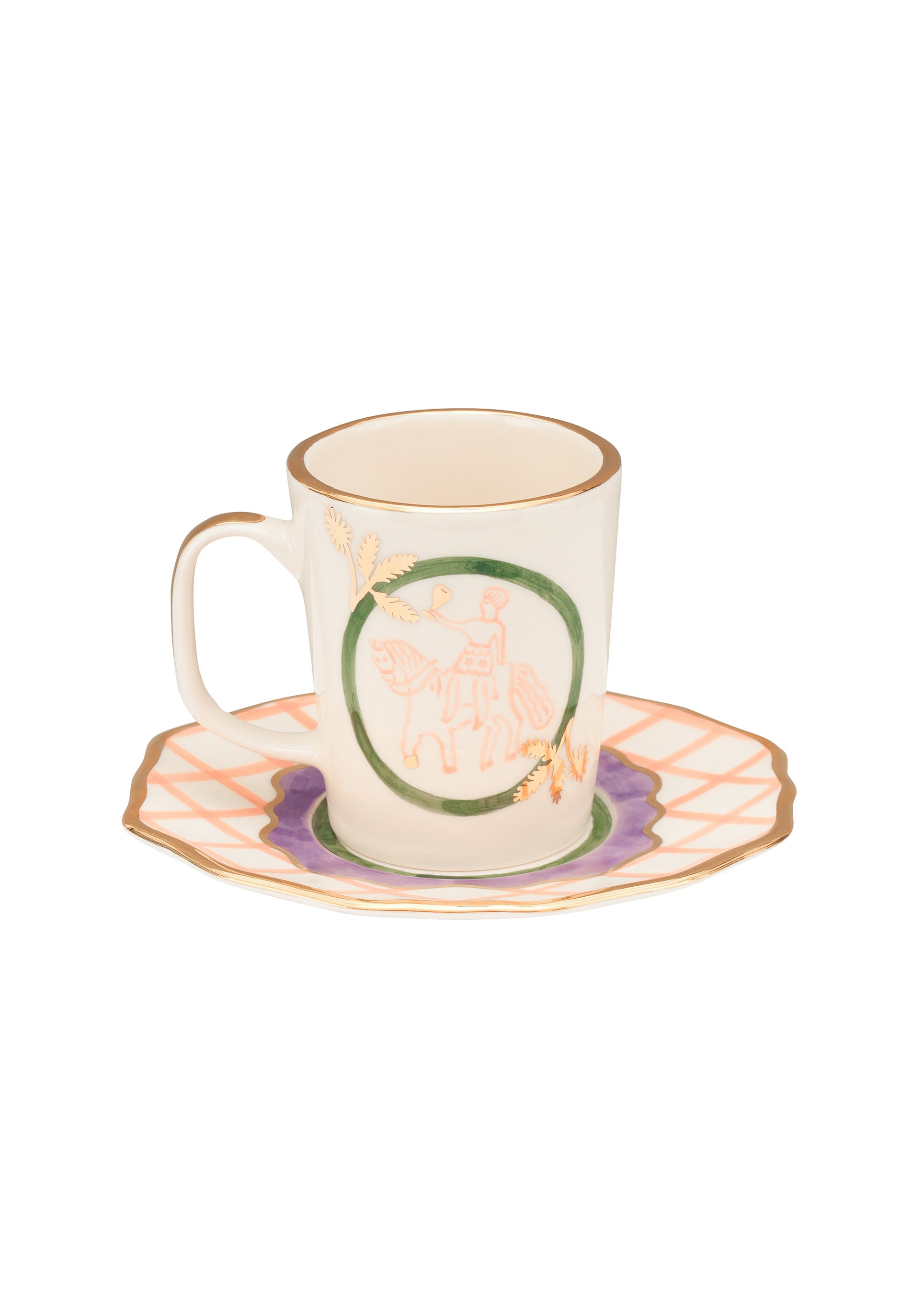 Horseman tea cup and saucer - Green