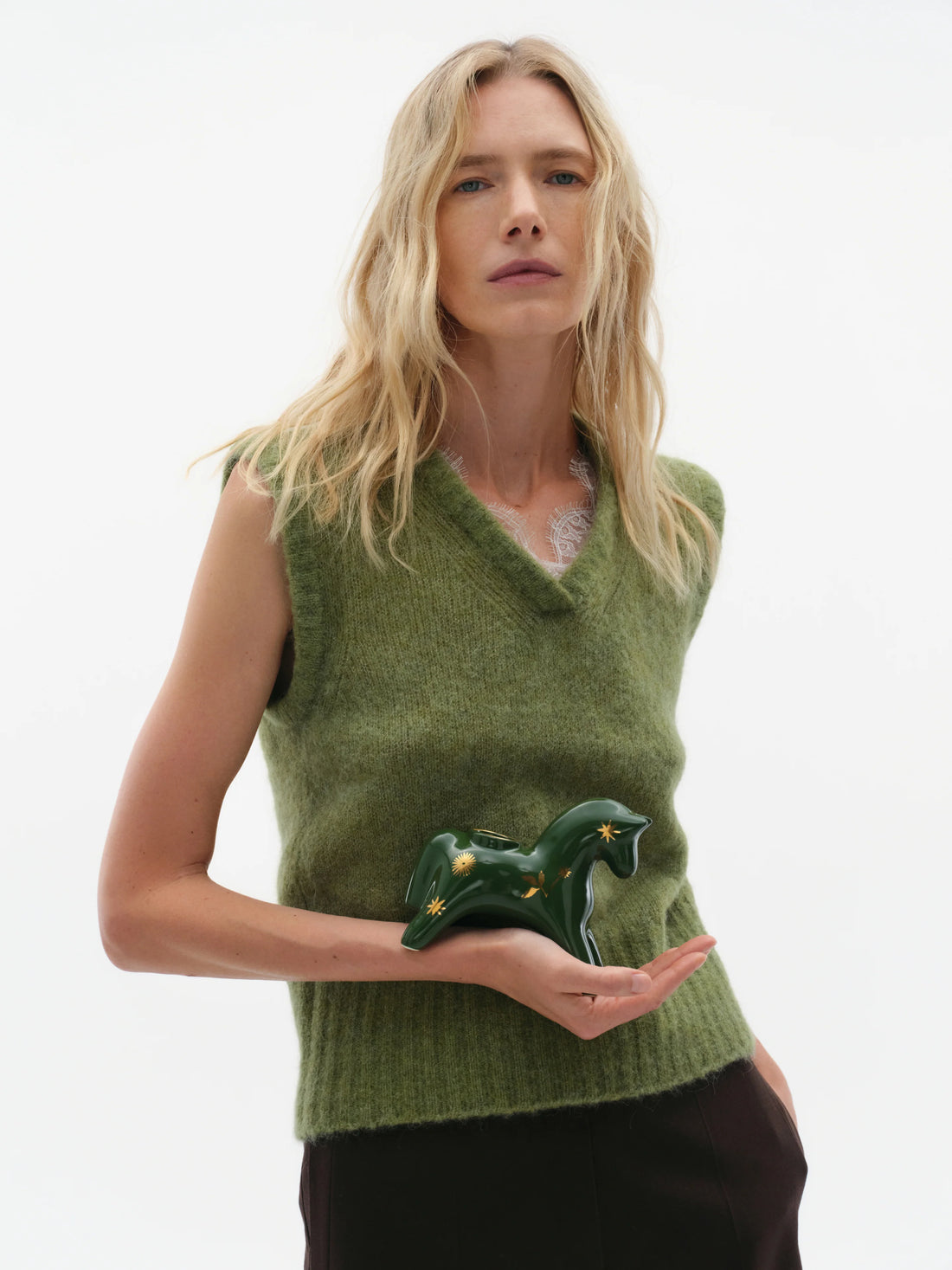 Lace-trimmed vest - Green